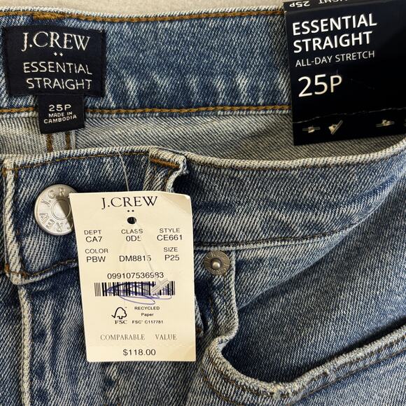 Vtg J CrewJeans Womens 25P Blue Denim Straight All Day Stretch Petite Frayed Hem - Picture 4 of 8